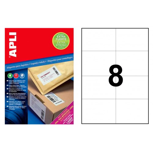 Etiqueta blanca con adhesivo extrafuerte cantos rectos apli, 105x74 mm. caja de 100 hojas din a4