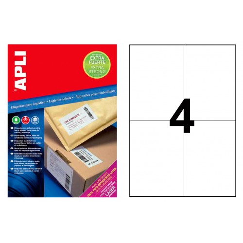 Etiqueta blanca con adhesivo extrafuerte cantos rectos apli, 105x148 mm. caja de 100 hojas din a4