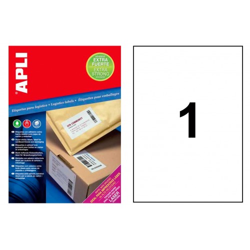 Etiqueta blanca con adhesivo extrafuerte cantos rectos apli, 210x297 mm. caja de 100 hojas din a4