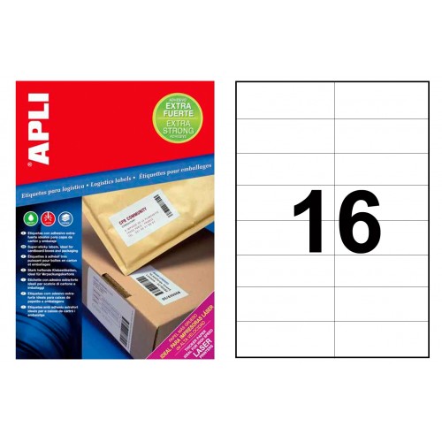 Etiqueta blanca con adhesivo extrafuerte cantos rectos apli, 105x37 mm. caja de 100 hojas din a4