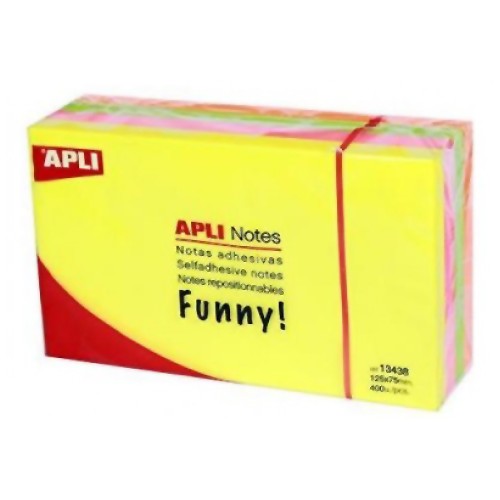 Cubo de 400 notas adhesivas apli gama funny, 125x75 mm. colores surtidos brillantes