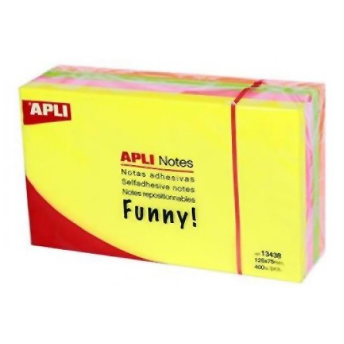 Cubo de 400 notas adhesivas apli gama funny 125x75 mm. colores surtidos brillantes.