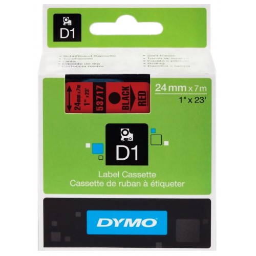 Cinta dymo d1, 24 mm. x 7 mts. poliéster, negro/rojo