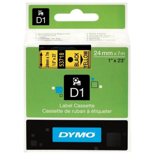 Cinta dymo d1, 24 mm. x 7 mts. poliéster, negro/amarillo