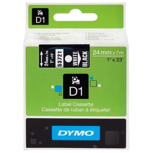 Cinta dymo d1, 24 mm. x 7 mts. poliéster, blanco/negro
