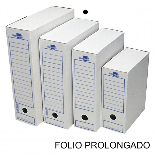 Caja de archivo definitivo liderpapel folio prolongado, cartón ondulado blanco