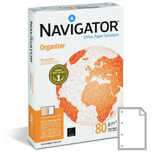 Papel navigator organizer, din a4, 80 grs/m². 4 taladros, paquete de 500 hojas