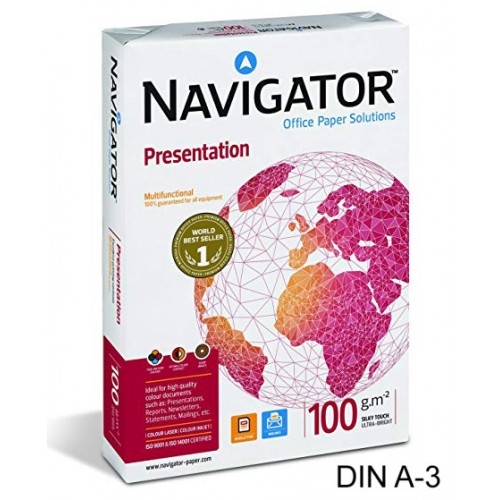 Papel navigator presentation din a-3 de 100 grs. paquete de 500 hojas.