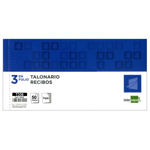 Talonario recibo original y 2 copias liderpapel, 3 en folio apaisado, 205x102 mm.