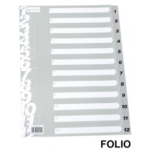 Separador numérico 1-12 en polipropileno con multitaladro grafoplas folio, gris