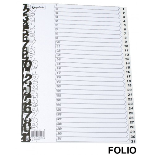 Separador numérico 1-31 en polipropileno con multitaladro grafoplas folio, gris
