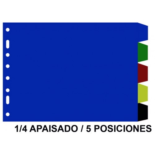 Separador 5 posiciones en pvc con multitaladro grafoplas 1/4 apaisado, colores surtidos opacos