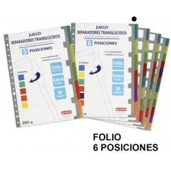 Separador 6 posiciones en polipropileno extra con multitaladro grafoplas en formato folio, colores surtidos translúcidos.