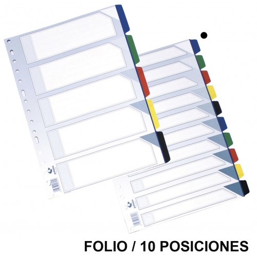 Separador 10 posiciones en pvc con multitaladro grafoplas folio, colores surtidos opacos