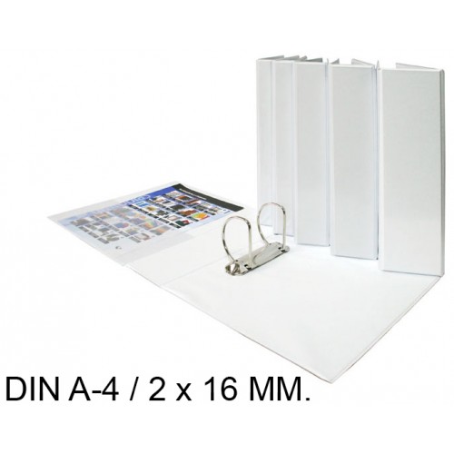 Carpeta de 2 anillas mixtas de 16 mm. personalizable grafoplas total xs en formato din a-4, color blanco.