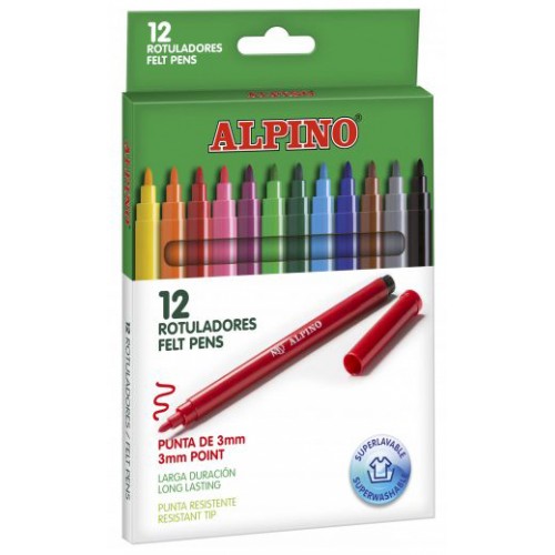 Rotulador escolar alpino standard, colores surtidos, estuche de 12 uds.