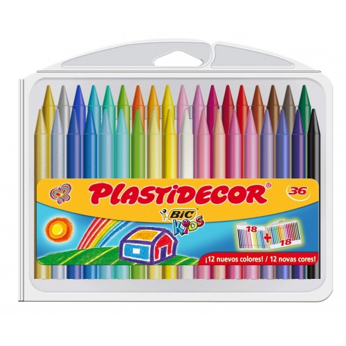 Lápiz de cera bic kids plastidecor en colores surtidos, estuche de 36 uds.