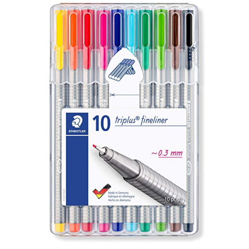 Rotulador escolar staedtler triplus fineliner 334, colores surtidos, estuche de 10 uds.