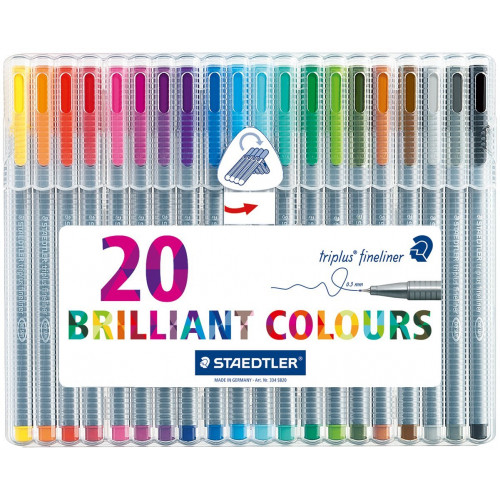 Rotulador escolar staedtler triplus fineliner 334 en colores surtidos, estuche de 20 uds.