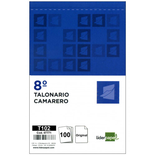 Talonario camarero original liderpapel, 8º natural, 105x155 mm.