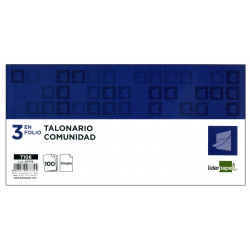 Talonario comunidad de propietarios original con matriz liderpapel, 3 en folio apaisado, 205x102 mm.