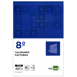 Talonario factura original y 2 copias liderpapel en formato 8º natural de 105x155 mm.