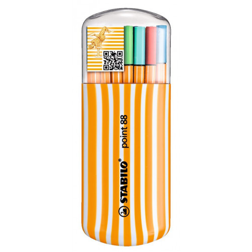  Rotulador punta de fibra stabilo point 88, colores surtidos, estuche zebrui de 20 uds.