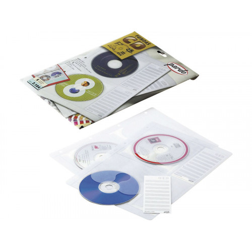 Pack de 5 fundas con 4 taladros transparentes en plástico con tejido especial pardo en din a-4 para 4 cd/dvd´s.