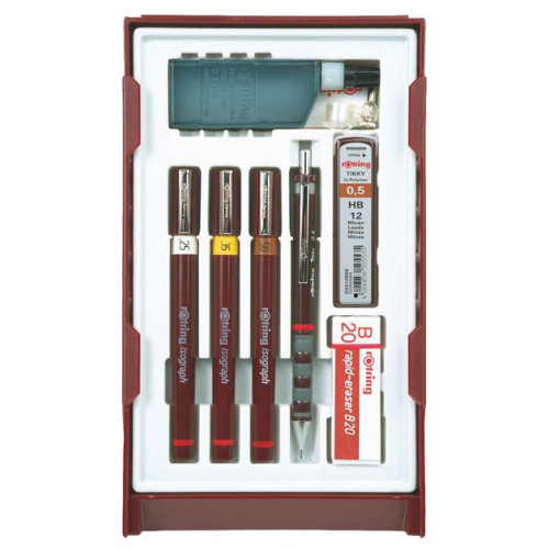 Estuche de 3 estilógrafos rotring rapidograpf 0,2 - 0,4 -0,8 mm.