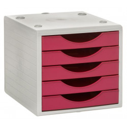 Módulo archivo 2000 archivotec serie 4000, 340x270x260 mm. 5 cajones de 38 mm. gris/fucsia