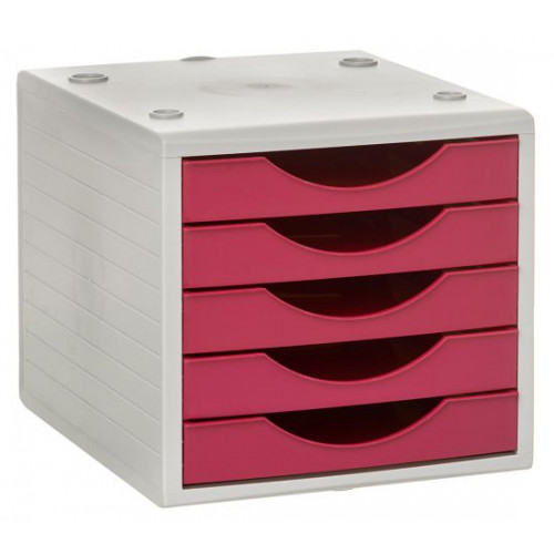 Módulo archivo 2000 archivotec serie 4000, 340x270x260 mm. 5 cajones de 38 mm. gris/fucsia