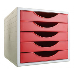 Módulo archivo 2000 archivotec serie 4000, 340x270x260 mm. 5 cajones de 38 mm. gris/rojo