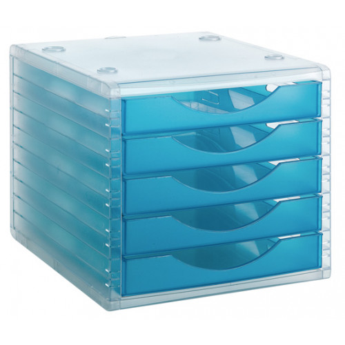 Módulo archivo 2000 archivotec serie 4000 tl, 340x270x260 mm. 5 cajones de 38 mm. cristal/azul mar traslúcido