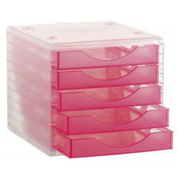 Módulo archivo 2000 archivotec serie 4000 tl, 340x270x260 mm. 5 cajones de 38 mm. cristal/fucsia traslúcido