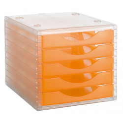 Módulo archivo 2000 archivotec serie 4000 tl, 340x270x260 mm. 5 cajones de 38 mm. cristal/naranja traslúcido