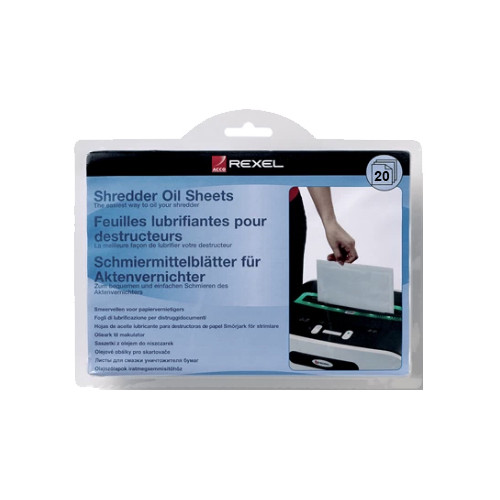 Hojas de aceite lubricante para destructoras de papel rexel, blíster de 20 uds.