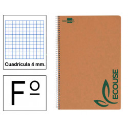 Cuaderno espiral tapa blanda liderpapel serie ecouse en formato fº, 80 hj. 60 grs. 4x4 c/m.