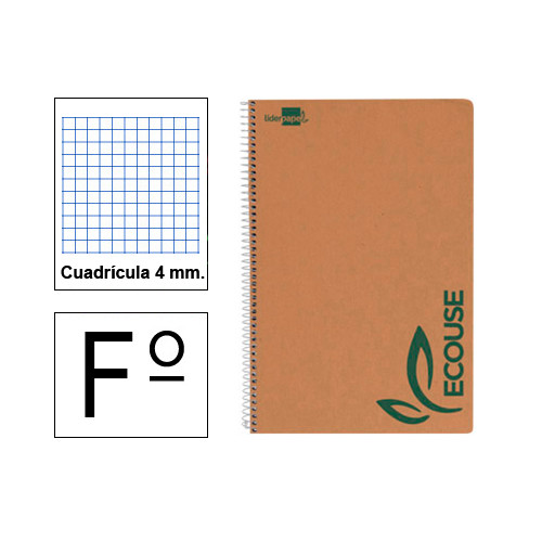 Cuaderno espiral tapa blanda liderpapel serie ecouse en formato fº, 80 hj. 60 grs. 4x4 c/m.