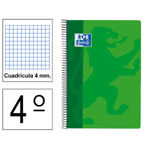 Cuaderno espiral tapa extradura oxford classic, 4º, 80 hj. 90 grs/m². 4x4 c/m. colores vivos