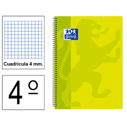 Cuaderno espiral tapa de plástico oxford classic, 4º, 80 hj. 90 grs/m². 4x4 c/m. colores vivos