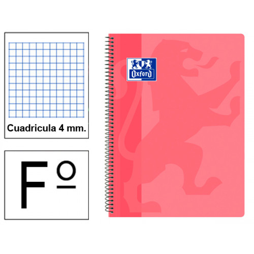 Cuaderno espiral tapa de plástico oxford classic en formato fº, 80 hj. 90 grs. 4x4 c/m. 5 colores tendencia surtidos.