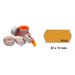 Etiqueta ondulada p.v.p. para etiquetadoras meto, 1 línea, 22x12 mm. rollo de 1.500 uds., naranja flúor