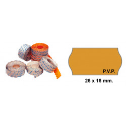 Etiqueta ondulada p.v.p. para etiquetadoras meto, 2 líneas, 26x16 mm. rollo de 1.200 uds. flúor naranja