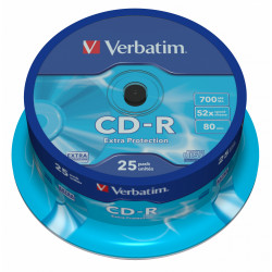 Cd-r verbatim 700 mb 52x 80 min superficie extra protection, 25 pack spindle.
