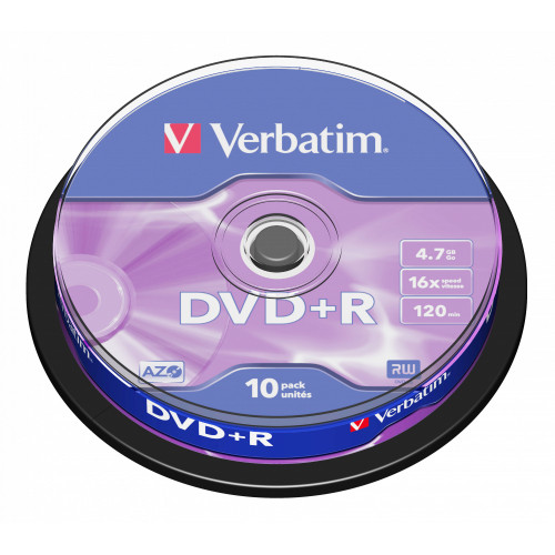 Dvd+r verbatim azo 4,7 gb 16x 120 min superficie matt silver, 10 pack spindle.