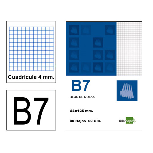 Bloc de notas, lomo encolado, perforado, con tapa liderpapel, din b7, 80 hj. 60 grs/m². 4x4 s/m.