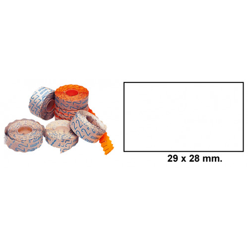Etiqueta cuadrada para etiquetadoras meto, 2 líneas, 29x28 mm. rollo de 700 uds. blanco