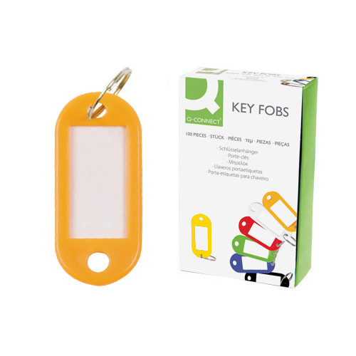 Llavero portaetiqueta q-connect, amarillo, caja de 100 uds.