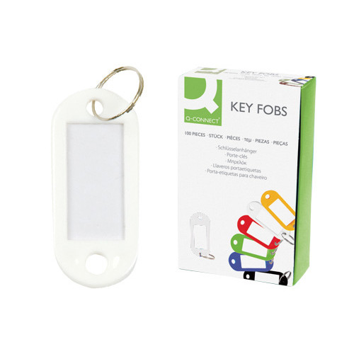 Llavero portaetiqueta q-connect, blanco, caja de 100 uds.
