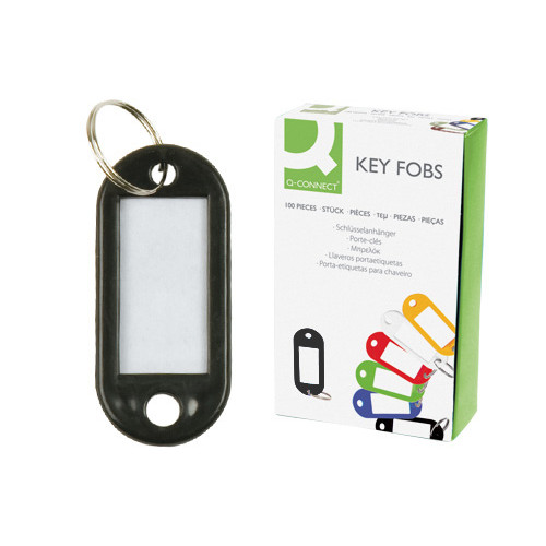 Llavero portaetiqueta q-connect, negro, caja de 100 uds.